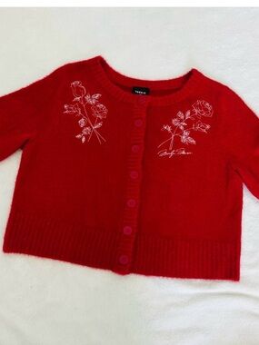 Torrid Red Cropped Short Sleeve Cardigan 00 Floral Embroidered Marilyn Monroe